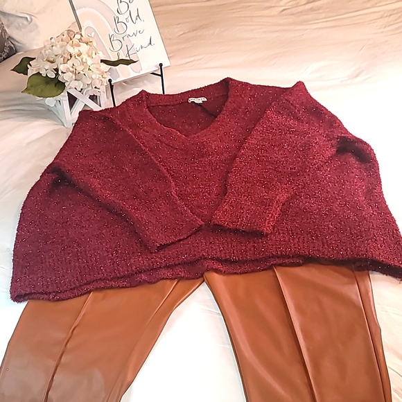 Plus Size Burgundy V-Neck Sweater Office Wear Business Casual Meeting - Picture 3 of 10
